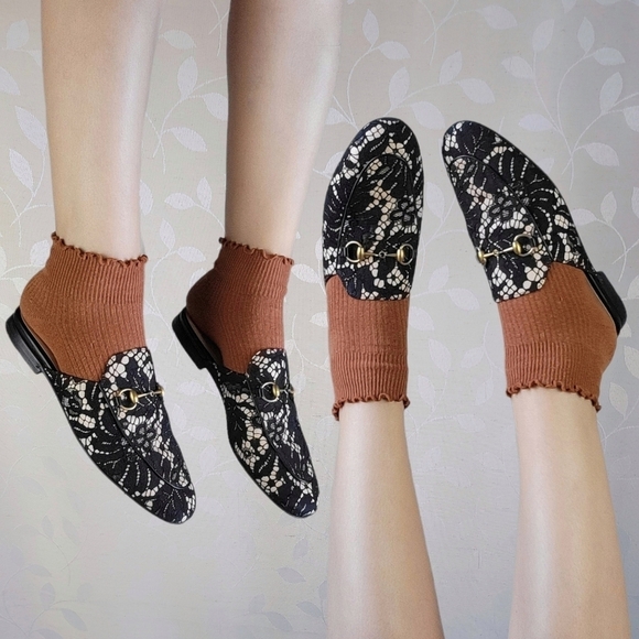 Gucci Princetown Loafer Mules Lace Overlay Horsebit Leather Black Nude 36 - Picture 15 of 15